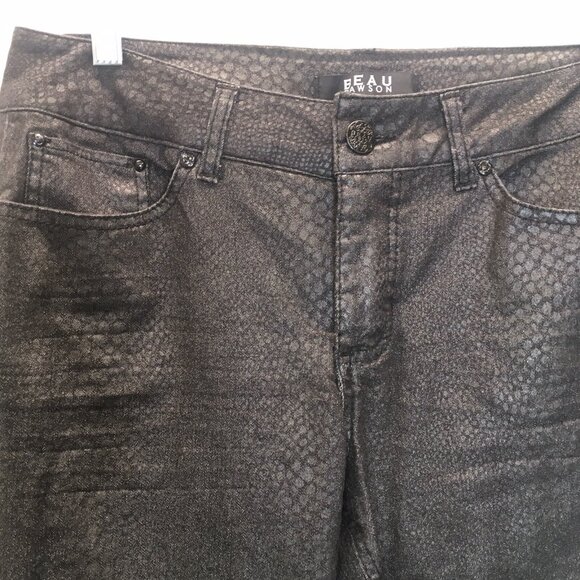 Beau Dawson Jeans Women 12 Petite Black Snake Print Skinny Stretch Midrise 31X28 - Picture 1 of 10